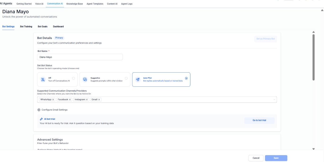 Configuración del Bot conectado al CRM en GoHighLevel