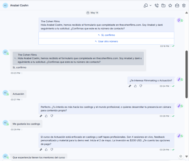 Conversación de seguimiento automático con un lead